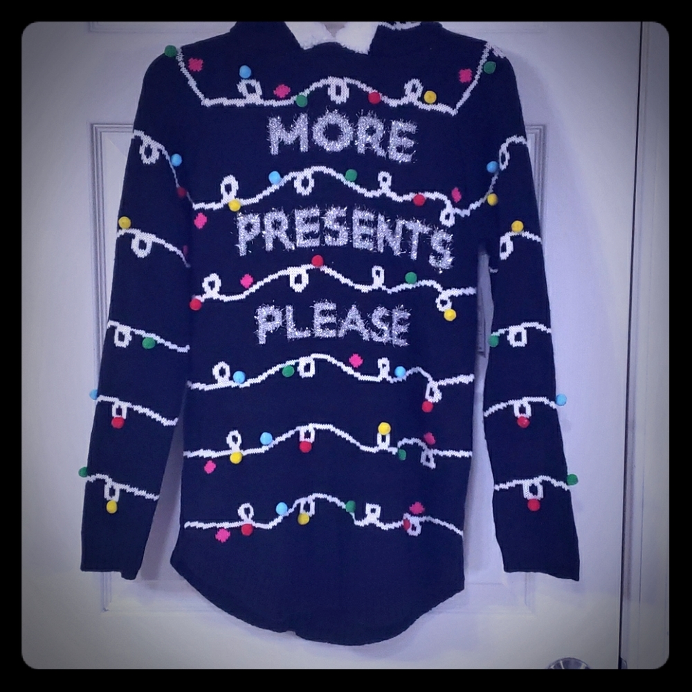 Womens Fleece Hooded Ugly Christmas Sweater Black